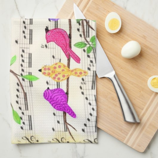 Musical Birds keukenhanddoek (Quarter Fold)