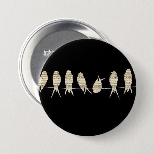 Musical Birds Ronde Button 7,6 Cm (Voorkant /achterkant)