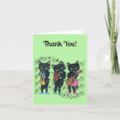 Musical Black Cats Muzieknoten Instrumenten Groen Bedankkaart (Voorkant)