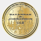 Musical Black & Gold  Chandelier Weddings Ronde Sticker (Voorkant)