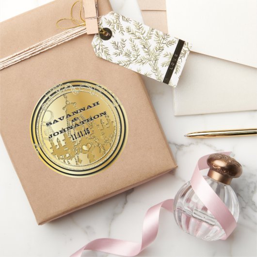 Musical Black & Gold  Chandelier Weddings Ronde Sticker (Geschenken)