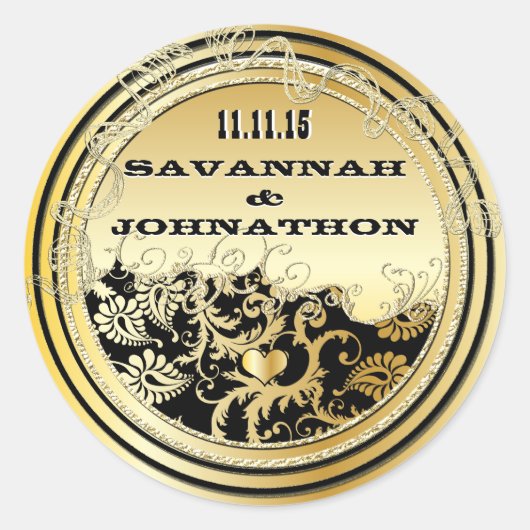 Musical Black & Gold  Damask Weddings Ronde Sticker (Voorkant)
