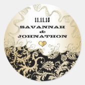 Musical Black & Light Gold Damask Weddings Ronde Sticker (Voorkant)