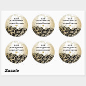 Musical Black & Light Gold Damask Weddings Ronde Sticker (Vel)