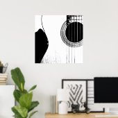 Musical Black White Abstract Acoustic Guitar Poster (Thuiskantoor)