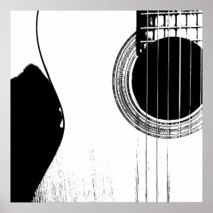 Musical Black White Abstract Acoustic Guitar Poster