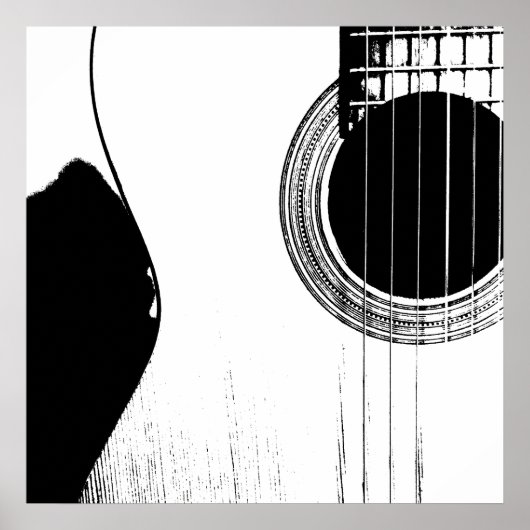 Musical Black White Abstract Acoustic Guitar Poster (Voorkant)