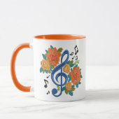 Musical Blue Clef Music Note Floral Design Oranje Mok (Links)