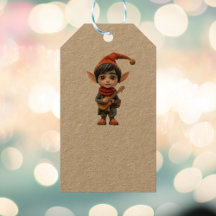 Musical Boy Christmas Elf Kraft Gift Labels