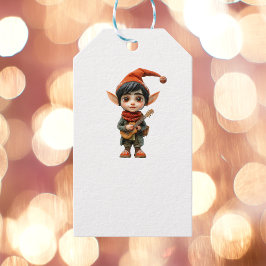Musical Boy Christmas Elf White Gift Labels Cadeaulabel