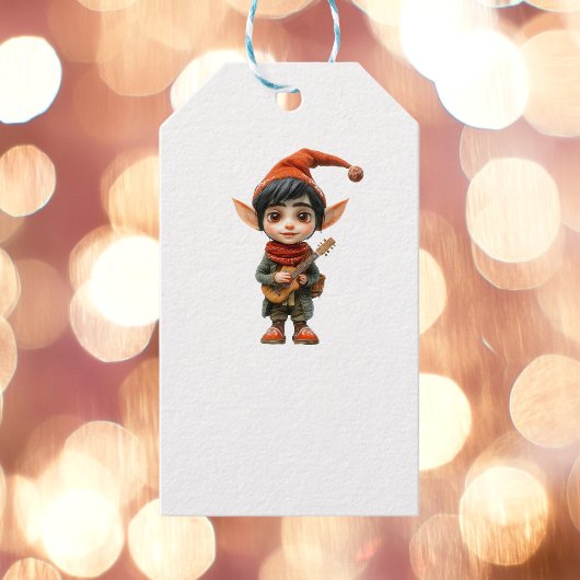 Musical Boy Christmas Elf White Gift Labels Cadeaulabel