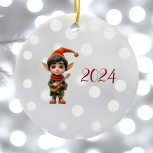 Musical Boy Kerst Elf Keramisch Ornament