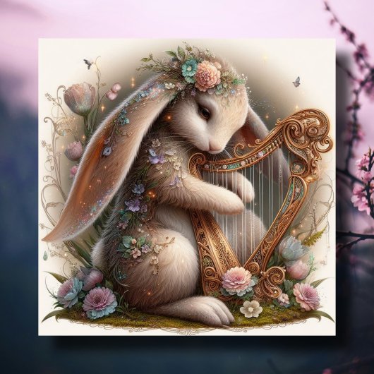 Musical Bunny Flowers Fantasy Kunst Pasen Feestdagenkaart