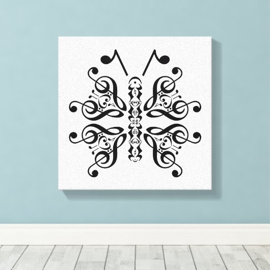 Musical Butterfly Music Note Scroll Design Canvas Afdruk (Insitu (Houten vloer))