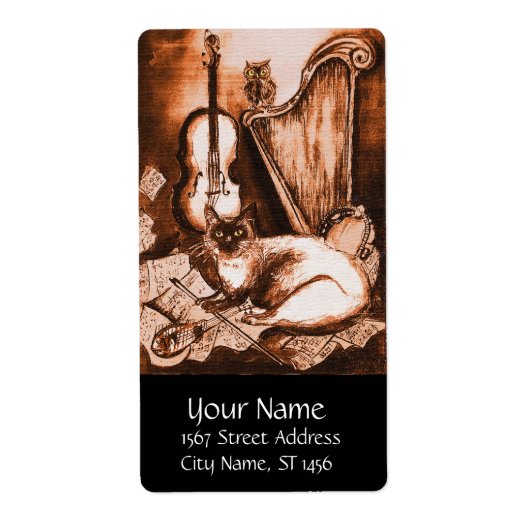 MUSICAL CAT, bruin en wit zwart Etiket (Voorkant)