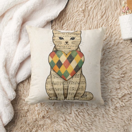 Musical Cat Collage with Harlequin Heart Kussen (Deken)