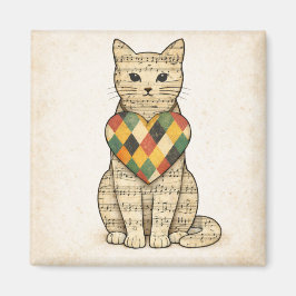 Musical Cat Collage with Harlequin Heart Magneet
