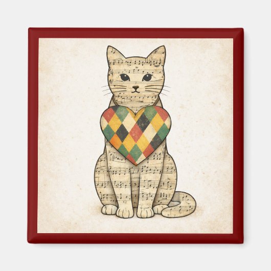 Musical Cat Collage with Harlequin Heart Magnet (Voorkant)