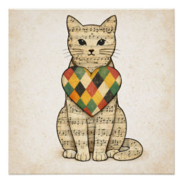 Musical Cat Collage with Harlequin Heart Perfect Poster
