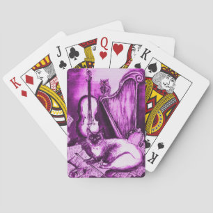 MUSICAL CAT EN OWL Pink, Paars, Violet White Music Pokerkaarten