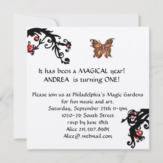 MUSICAL CAT First Birthday Black Silver Kaart (Achterkant)