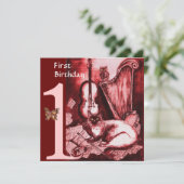 MUSICAL CAT First Birthday Party, Red and White Kaart (Staand voorkant)