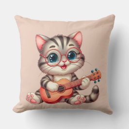 Musical Cat Funny Clipart Throw Pillow for Kids Kussen