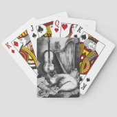 MUSICAL CAT, OWL, VIOLIN EN HARP Black White Music Pokerkaarten (Achterkant)