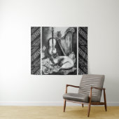 MUSICAL CAT, OWL, VIOLIN EN HARP Black White Music Wandkleed (In Situ (horizontaal))
