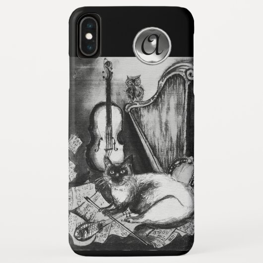 MUSICAL CAT,OWL,VIOLIN,HARP Black White Grey Music Case-Mate iPhone Case (Achterkant)