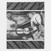 MUSICAL CAT,OWL,VIOLIN,HARP Black White Grey Music Fleece Deken (Voorkant)