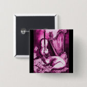 MUSICAL CAT, Paars Violet en wit zwart Vierkante Button 5,1 Cm (Voorkant /achterkant)