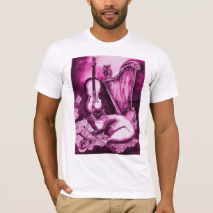MUSICAL CAT, Pink Fuchsia Paars en White T-shirt