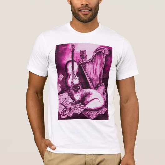 MUSICAL CAT, Pink Fuchsia Paars en White T-shirt (Voorkant)