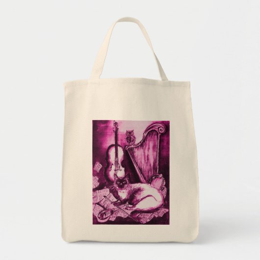 MUSICAL CAT, Pink Fuchsia Paars en White Tote Bag (Voorkant)