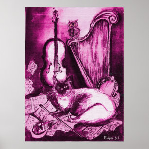 MUSICAL CAT,PInk Violet en White Poster