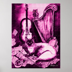 MUSICAL CAT,PInk Violet en White Poster