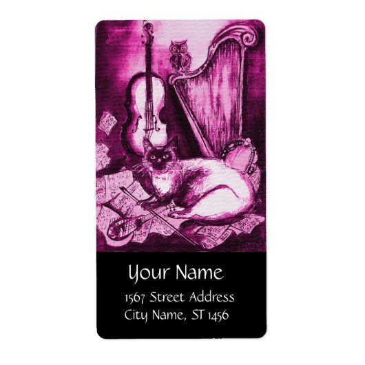 MUSICAL CAT, Roze Fuchsia White Black Etiket (Voorkant)