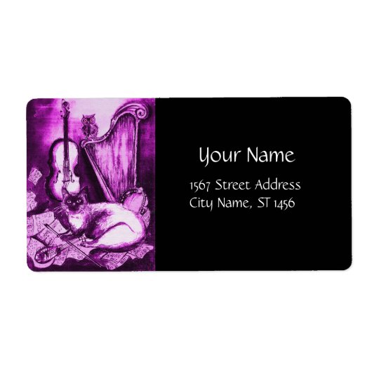 MUSICAL CAT, Roze Paars Violet White en Black Etiket (Voorkant)