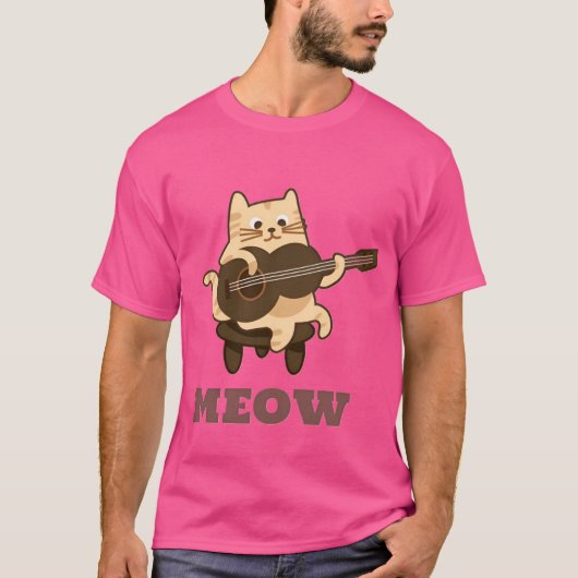 Musical Cat Spelen Gitaar Funny Meow Kat liefhebbe T-shirt (Voorkant)