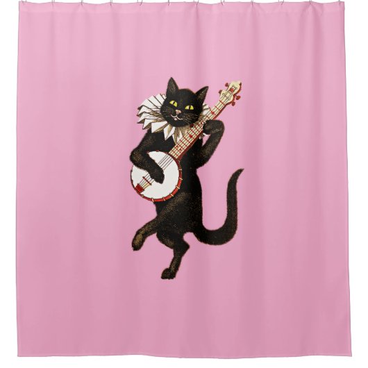 Musical Cat Strumming Banjo Douchegordijn (Voorkant)