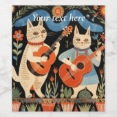 Musical Cats Folk Art SJABLOON Wijn Etiket (Enkel label)