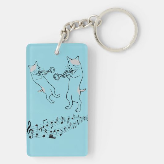 Musical Cats Playing Trombone Blue Keychain (achterkant)