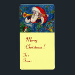 MUSICAL CHRISTMAS NIGHT/SANTA BUGLER ETIKET<br><div class="desc">Kleurrijk,  fris en artistiek acrylschilderij voor Kerstmis.</div>