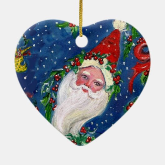 MUSICAL CHRISTMAS NIGHT, SANTA BUGLER Red Heart Keramisch Ornament (Achterkant)