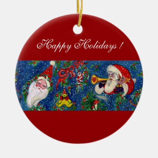 MUSICAL CHRISTMAS NIGHT, SANTA BUGLER Red Heart Keramisch Ornament (Voorkant)