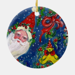 MUSICAL CHRISTMAS NIGHT, SANTA BUGLER Red Heart Keramisch Ornament