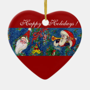 MUSICAL CHRISTMAS NIGHT, SANTA BUGLER Red Heart Keramisch Ornament