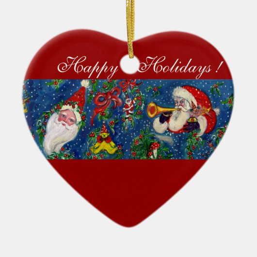 MUSICAL CHRISTMAS NIGHT, SANTA BUGLER Red Heart Keramisch Ornament (Voorkant)