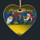 MUSICAL CHRISTMAS NIGHT, SANTA BUGLER Yellow Heart Keramisch Ornament<br><div class="desc">Kleurrijk,  fris en artistiek acrylschilderij voor Kerstmis.</div>
